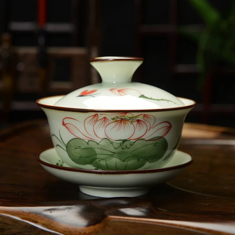 [GRANDNESS] чайный сервиз Gaiwan с ручной росписью из фарфора кунг-фу Gaiwan Jingdezhen 150 мл, чайный сервиз Gaiwan, чайный горшок кунг-фу - Цвет: D