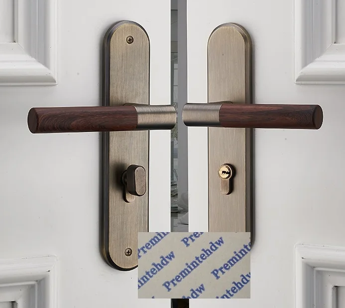 Золотой Бронзовый цинк врезной интерьер спальни розетка дверной замок с ручкой набор круглый большой палец поворот магнит замок корпус деревянная текстура - Цвет: F