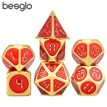 

7pcs/set Metal Dice Set DnD Games with Storage Bag for Dungeons and Dragons Tabletop Games (Golden Edge)