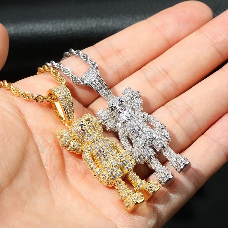 Iced Out мультфильм Подвески марионетки и ожерелье кубического циркония ожерелье Мода хип хоп ювелирные изделия мужской подарок
