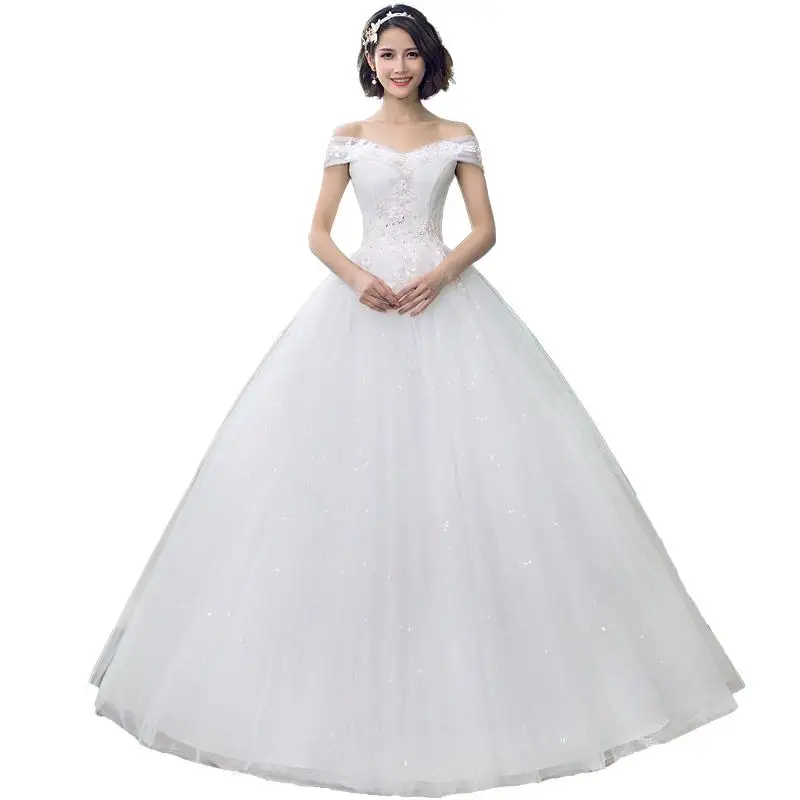 Свадебное платье Новое кружевное свадебное платье для принцессы с открытыми плечами простое кружевное свадебное платье Плюс Размер Vestido De Noiva - Цвет: off white 5