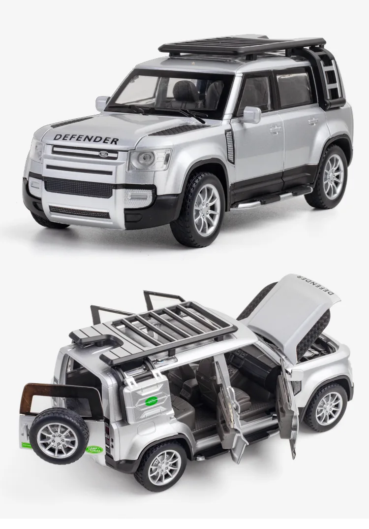 Modelo de Metal com Luz e Som Simulação Escala Land Defender Rover Diecast Liga Carro Veículo Brinquedos Coleção 1:24 Orv 2022 9 High Quality Brinquedos e hobbies