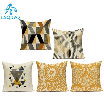 

Decorative Throw Pillows Case Yellow Stripe Wave Mandala Flower Geometric Sofa Cushion Cover for Home Decor Capa De Almofadas