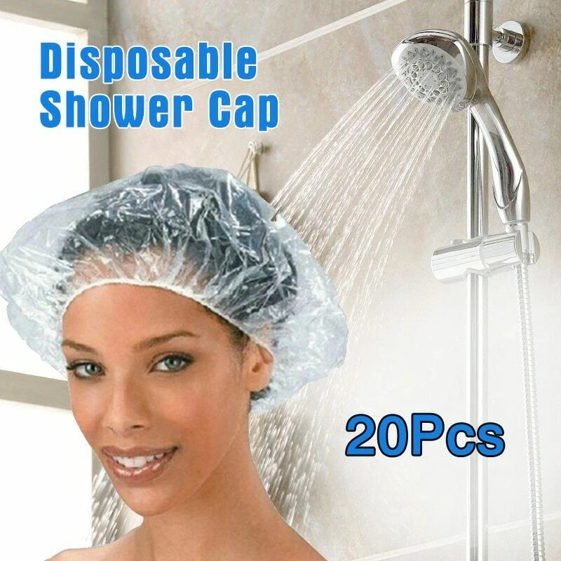 20pcs Disposable Pe Clear Elastic Shower Cap Hotel Hair Salon Bathroom