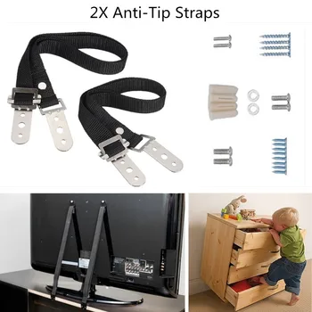 

2Pcs/lot Baby Safety Strap TV Furniture Wall Anti-Tip Straps Flat Screen Anti-reverse Anchor for Child Protection Lock Black