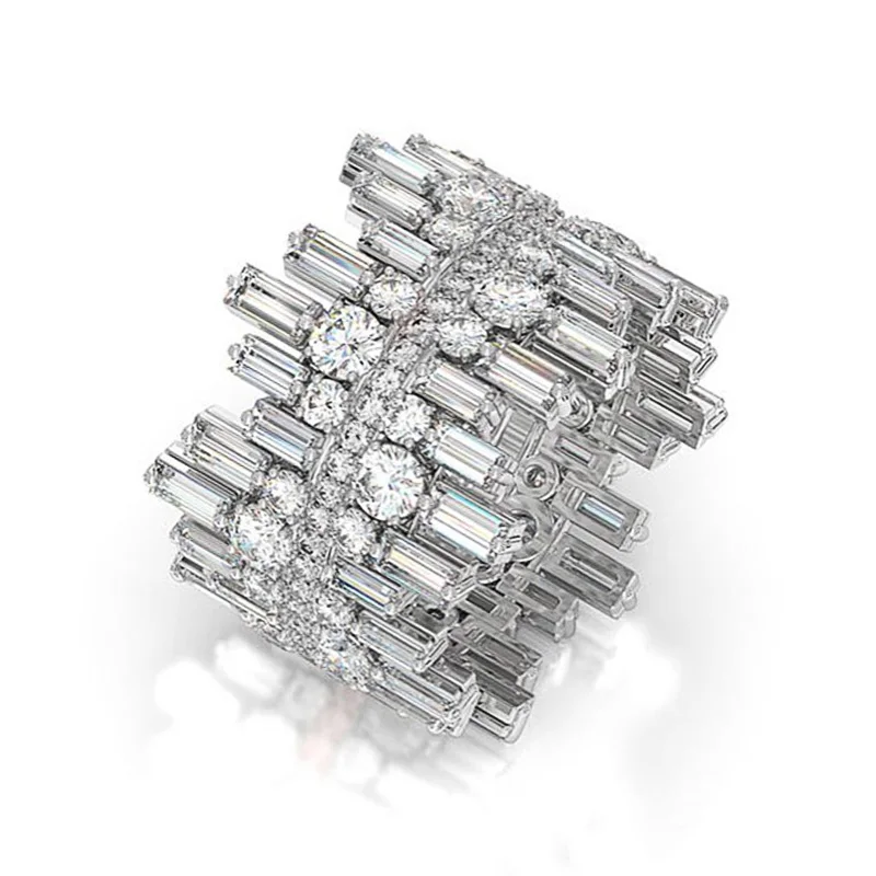 Huitan Luxury Irregularity Shape Love Ring for Women Micro Paved Round Square Cubic Zirconia Wedding Engage Ring Trendy Jewelry