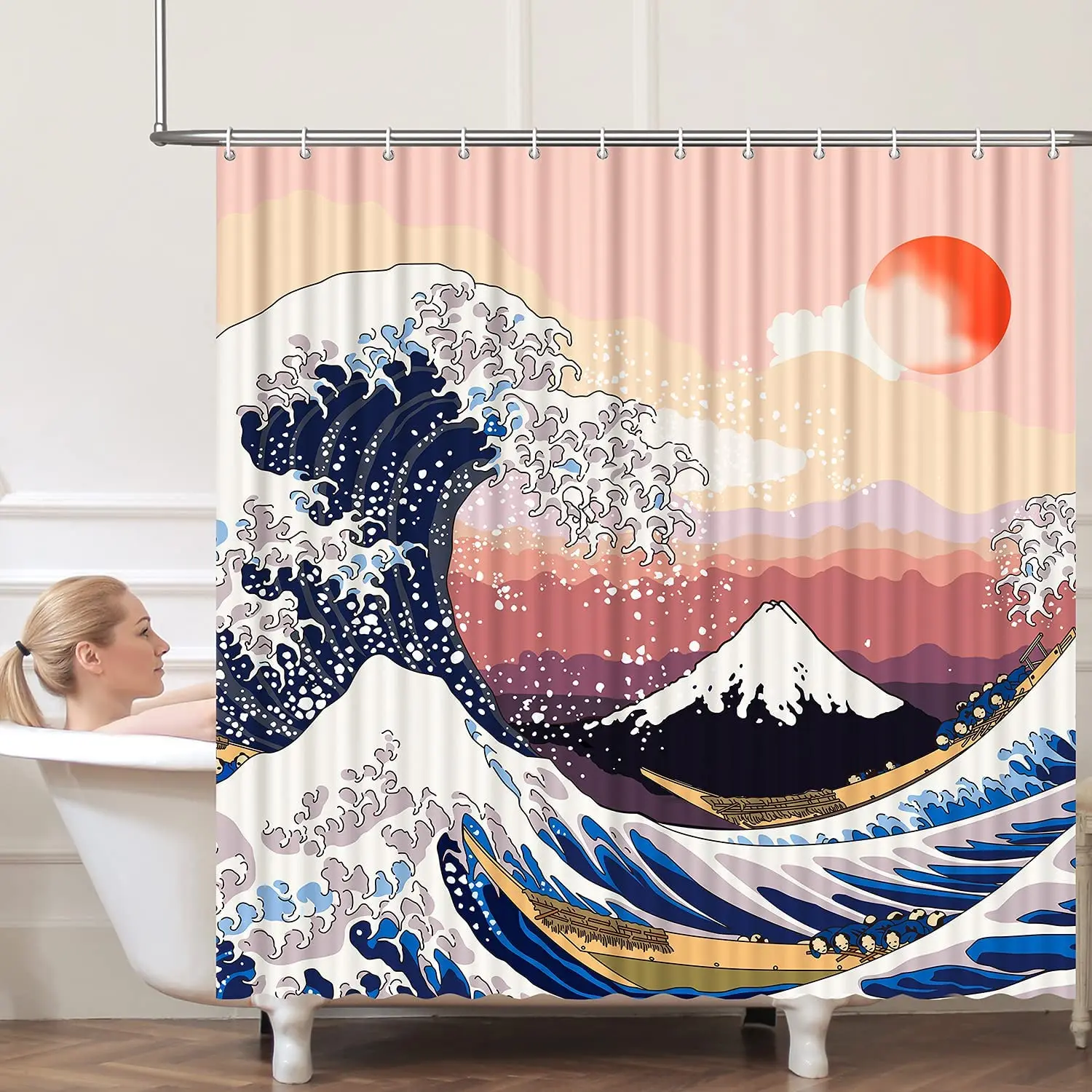 

Занавеска для душа, занавеска для ванной комнаты, занавеска из полиэстера для отеля и дома, занавеска с крючками из аниме, водонепроницаемая занавеска для ванной с морскими и океанскими волнами для женщин