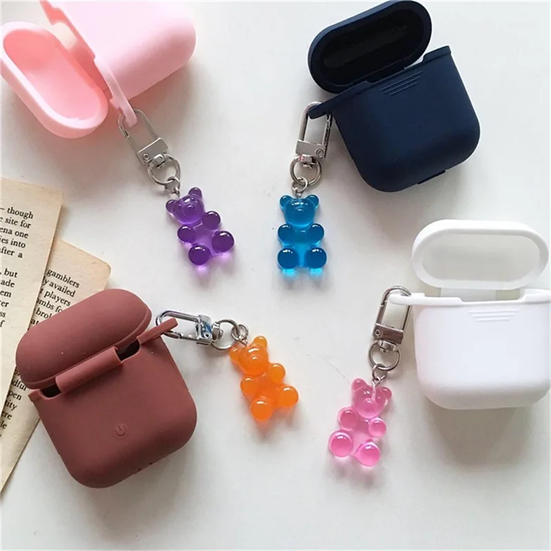 20PC Cute Girls Resin Gummy Bear Keychain For Woman Candy Color Animal Bear Key Chain Earphone Cover Jewelry Party Friends Gifts
