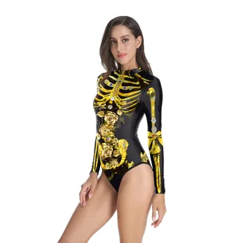 

Women Bodysuit Vintage Skeleton Rose Print Scary Costume Black Skinny Jumpsuit Halloween Cosplay Suit Stretchy Outfit Female H6