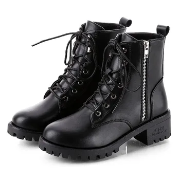 preço Nova Motocicleta Botas Senhoras Vintage Combate Outono Botas Do Exército Punk Goth Botas Femininas Biker Couro Do Plutônio Botas Curtas