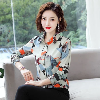 

Women Spring Summer Style Chiffon Blouses Shirts Lady Casual Long Sleeve Turn-down Collar Blusas Tops DF2977