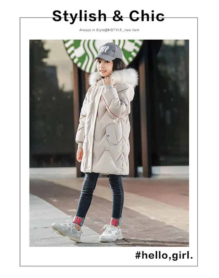 Новинка года, зимние длинные теплые парки для девочек пальто с капюшоном 120-160