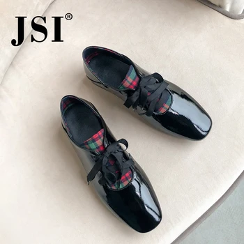 

JSI Women Shoes Square Heel Lace-Up Microfiber Square Heel Ladies Shoes Solid Spring Autumn Office And Career Women Flats jo356