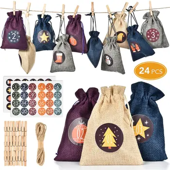 

24pcs Christmas Gifts Candy Bags Advent Calendar Santa Sacks Christmas Decorations For Home Tree New Year 2021 Navidad Ornaments