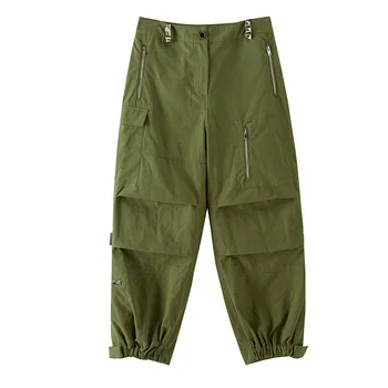 

Army Green Cargo Pant 2018 Women Boutique Metal Buckle Decorative Closing Cotton Overalls Casual Pants Women
