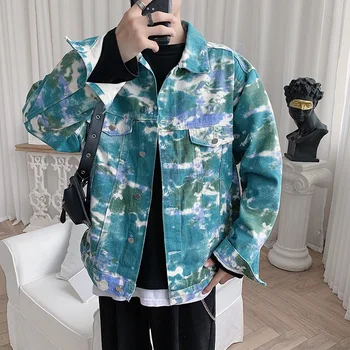 

Coat Men Hong Kong Style Tie-dye Jacket 2019 Autumn New Style Street Hugh