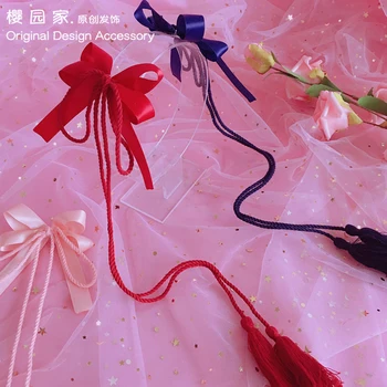 

Japanese Soft Sister Yonug Girl Sweet Double-layer Bowknot Long Tassel streamer Lolita Hairpin Clip Hair accessories Cosplay