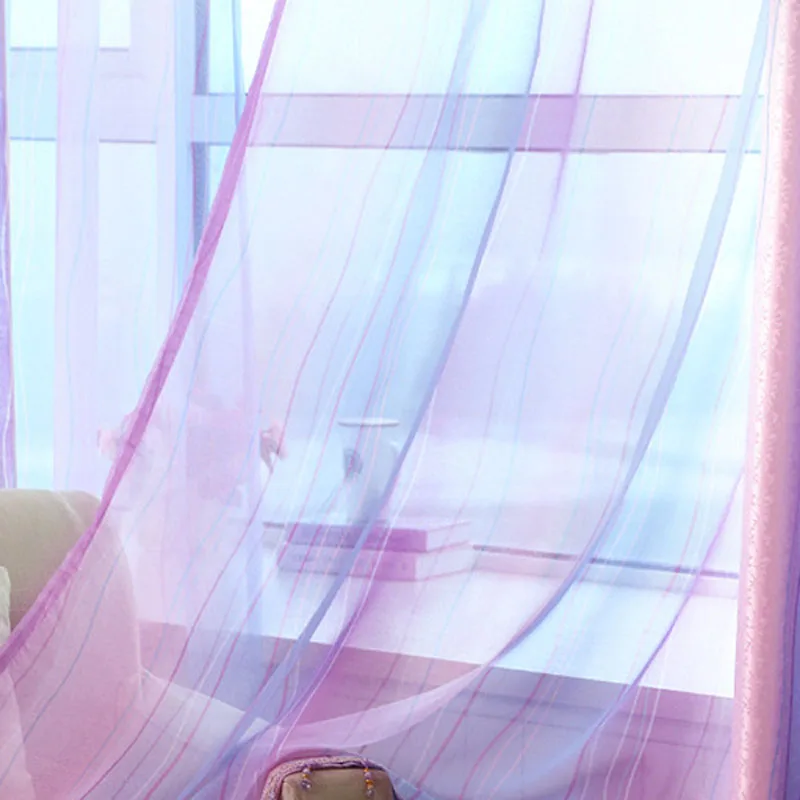 Кухонная занавеска Современная короткая деревенская Солнцезащитная тканевая занавеска прозрачные тюлевые занавески для детской спальни - Цвет: purple tulle