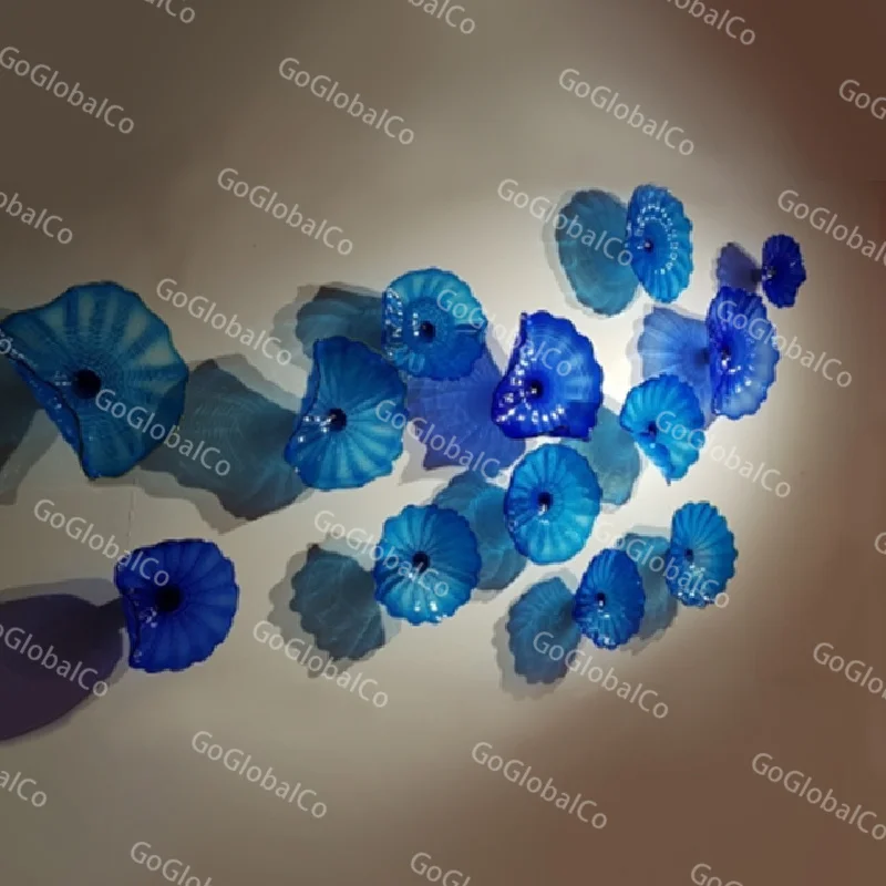 

Luxury Wall Light Murano Lamps Blue Flower Decorative Arts Hand Blown Glass Plates Colored Mounted Sconce