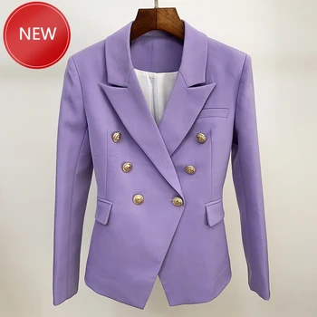 

Double Breasted Slim Fit Blazer Jacket Lavender Newest 2020 Designer Blazer Women's Classic Lion Buttons