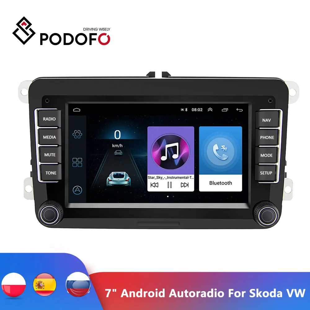 US $89.89 Podofo 7 Android Car Multimedia player 2 Din WIFI GPS Navigation Autoradio For Skoda VW Passat B6 Polo Golf 4 5 Touran Seat FM