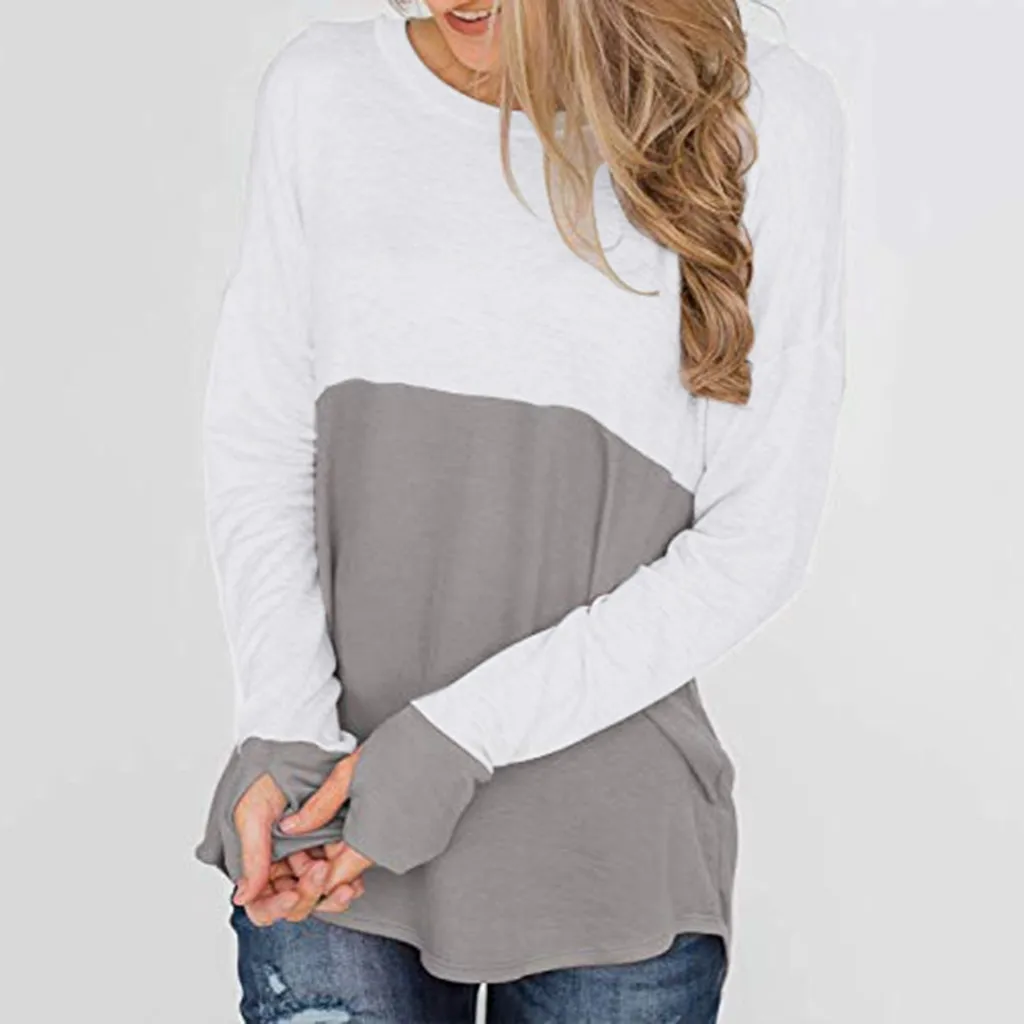 

Autumn Fashion Color Block Soft Blouse Lady Casual Loose O-Neck Basic Tops Tee Top Female Women Long Sleeve Shirt Blusa Pullover