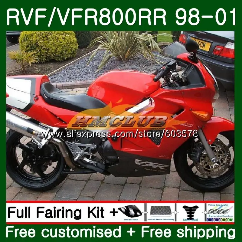 Корпус для HONDA перехватчик VFR800R VFR800RR 1998 1999 2000 2001 87CL. 62 ПВП 800RR 800 RR VFR800 98 99 00 01 обтекатель красные, черные