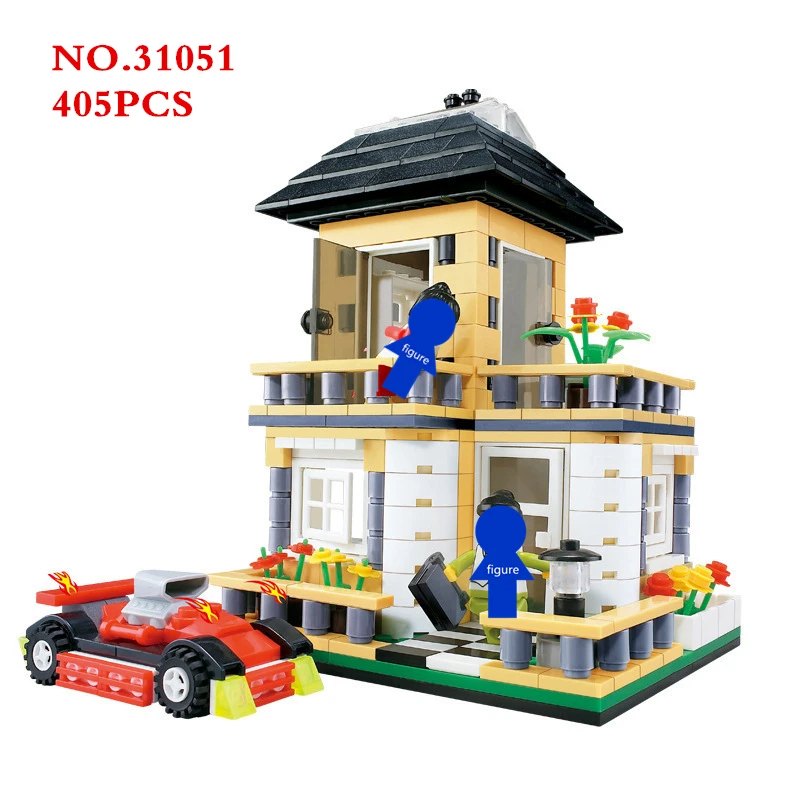 

City Street view Architecture inn village house family home Car model Building Blocks kit Bricks Educational toys for Children