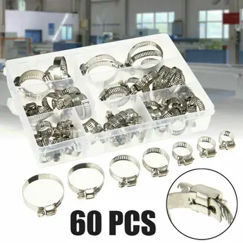 

60Pcs Car Truck Stainless Steel Hose Pipe Hoop Strong Hose Clamps Fastener Cooling Systems Parts