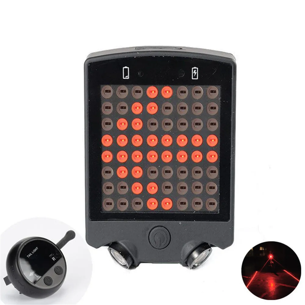 

Wireless Remote 64 LED Laser Bicycle Rear Tail Light USB Rechargeable Bike Cycling Safety Warning Turn Signals Light
