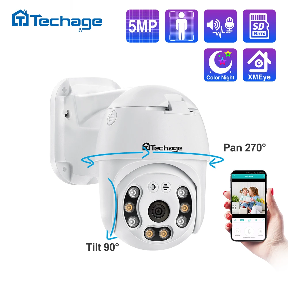 Techage 5MP безопасности POE IP Камера 1080P PTZ купольная камера видео открытый Ai человека