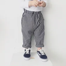 Летние новые стильные тонкие штаны-шаровары в полоску в Корейском стиле для мальчиков и девочек повседневные штаны для малышей