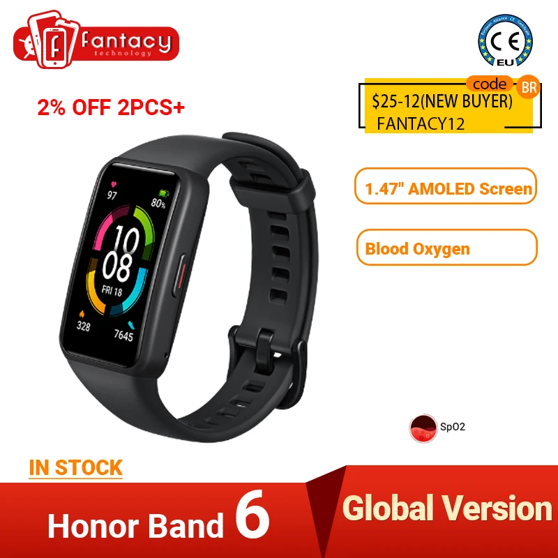 Honor Band 6 Smart Bracelet AMOLED Swimming Waterproof Bluetooth Fitness Sleep Heart Rate Monitoring Music Calling