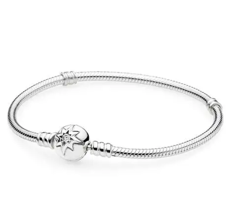 Подлинный 925 пробы серебряный браслет небесная застежка цепочка-змейка с кристаллами базовый браслет для шармов Подходит для женщин шарик Шарм ювелирные изделия