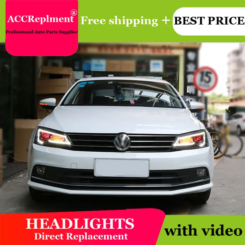 Car Styling for VW Jetta Headlights 2012-2017 Angel Eye DRL LED Headlight Lens Double Beam H7 HID Xenon bi xenon lens | Автомобили и