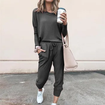 

Two Piece Lounge Wear Spring Autumn Sweatsuit Ropa Deportiva Mujer Tracksuits Women Sets Ensemble Sport Femme Gray Pink Outfit