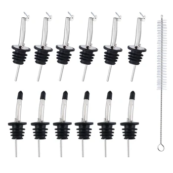 

12 Pack Stainless Steel Classic Bottle Pourers Set, Liquor Pourers with Caps, Tapered Spout with Rubber Dust Caps and 1 Free Cle