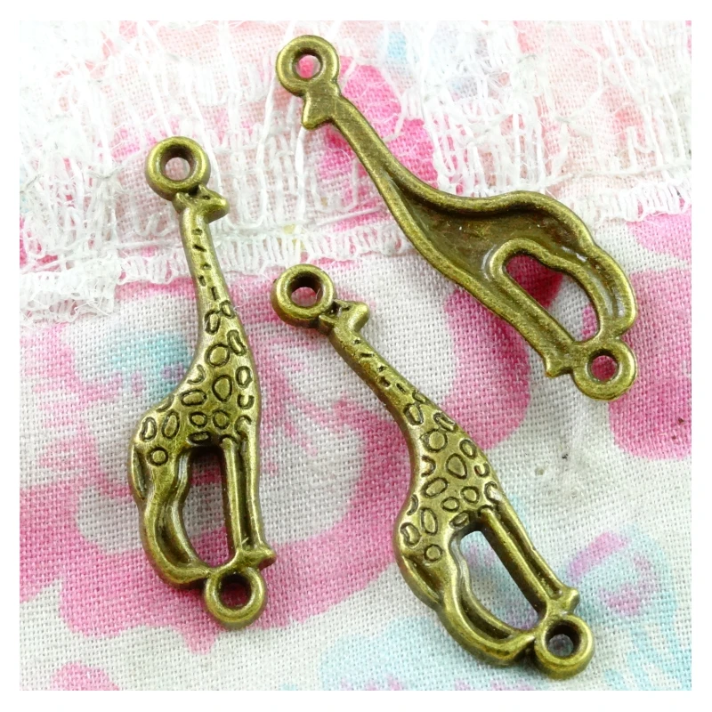 

100 pcs/lot Zinc Alloy Antique Bronze Plated deer Charms Pendants Double hole connector Metal Jewelry Findings Fit DIY