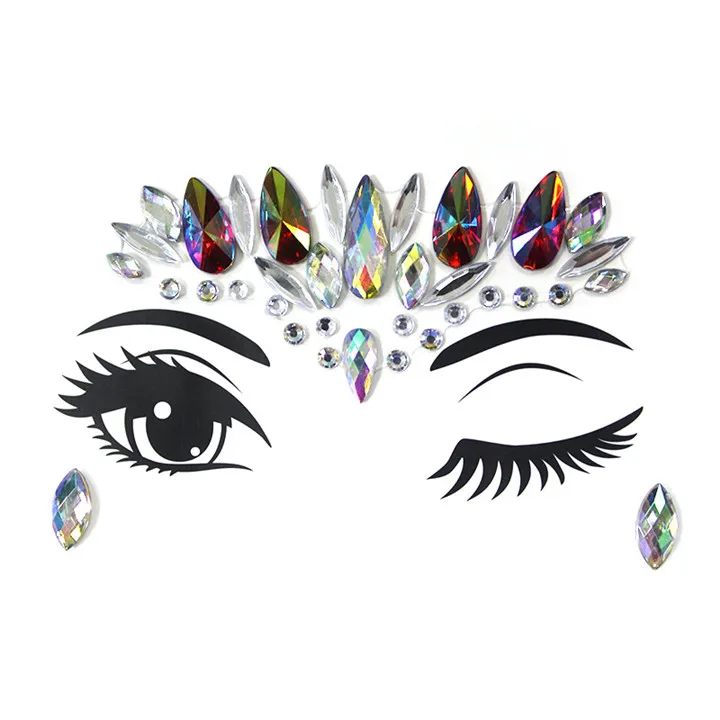 2   Colorful Rhinestone Face Stickers For Women Party Decor Face Eye Drill Stick Acrylic Face Sticker Diamond Crystal Drill Sticker