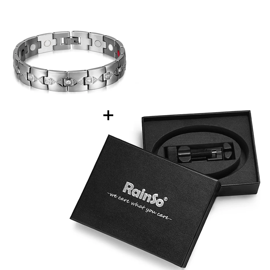 Silver with box Rainso, модный стиль, нержавеющая сталь, магнитный, 4 в 1, Био энергия, забота о здоровье, золотой циркон, браслеты и браслеты для женщин, хорошее ювелирное изделие - Окраска металла: Silver with box