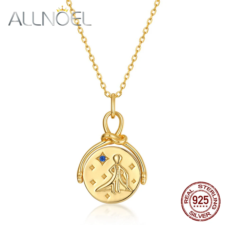 ALLNOEL цельное 925 пробы ожерелье с серебряной пластиной настоящее золото голубой