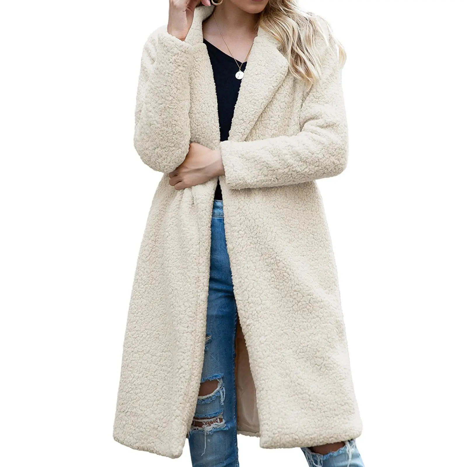 

Winter Women Faux Fleece Long Sleeve Warm Coat Cardigan Knee-length Overcoat