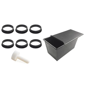 

1 Pcs Non-Stick Bread Loaf Meatloaf Pan with Lid Iron Toast Mold & 1 Set Cake Pusher Kit Tart Rings with Tart Tamper
