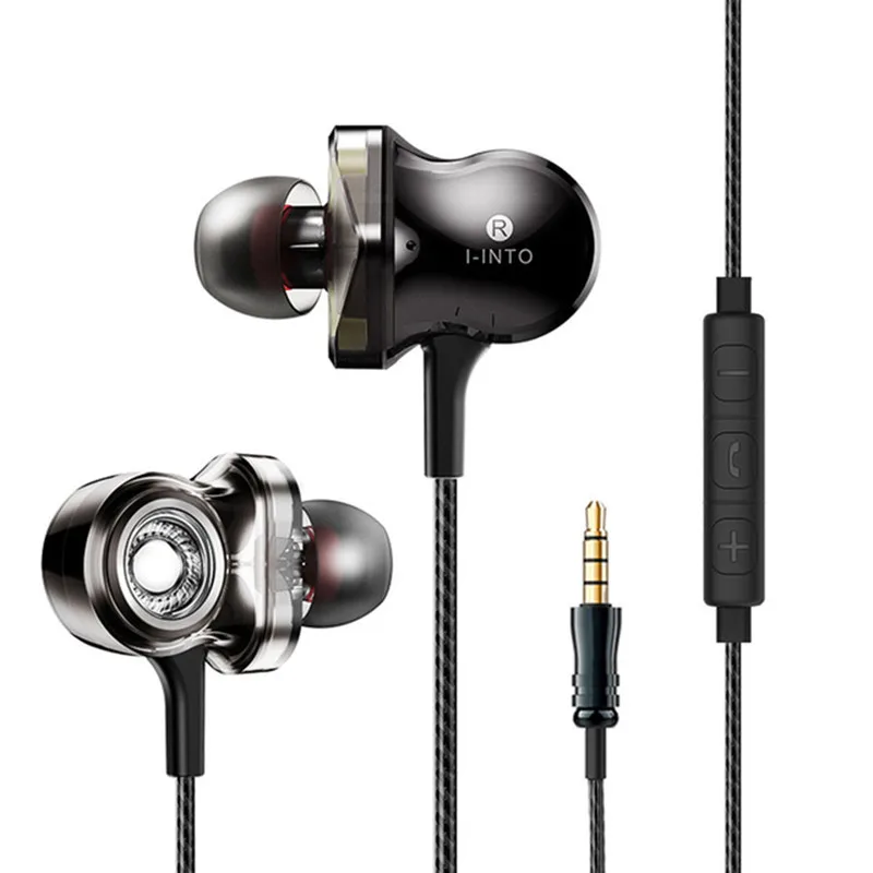 I-INTO i8 Triple Driver Dynamic Earphones HiFi Deep Bass Stereo Ephone Gaming Headset wired headphones Noise canceling - Цвет: i-into-i8-mic