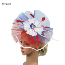 Красные и синие Свадебные шляпы с перьями большие вечерние шляпы для женщин свадебный головной убор аксессуар SQN048
