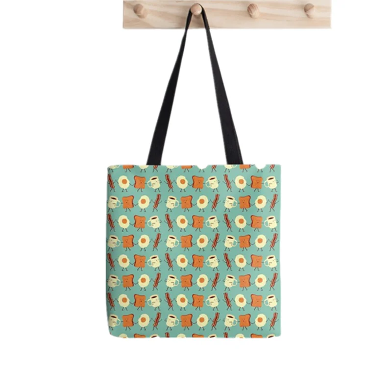 Shopper Let's All Go And Have Breakfast Printed Tote Bag women shopper  handbag girl Shoulder shopping bag Lady Canvas Bag