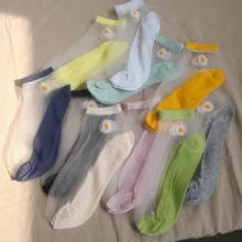 

Socks Female Boat Socks Spring and Summer Card Silk Transparent Glass Silk Small Daisy Ladies Socks Harajuku