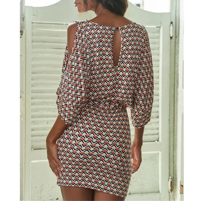 Wide Sleeve Vintage Print Dresses Women Summer Casual O-Neck Keyhole Back Hollow Out Sashes Sexy Bodycon Beach Style Mini Dress 4