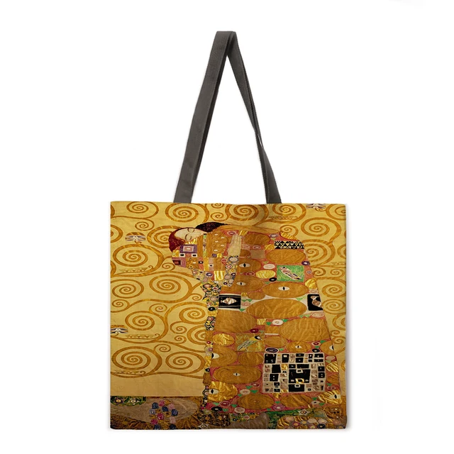 Golden oil painting leisure tote bag linen bag reusable shopping bag outdoor beach bag leisure tote bag 13