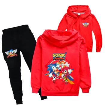 

Fashion brand youth leisure cotton sport suit 3D printing personality sonic boys and girls fall long sleeve zipper suit